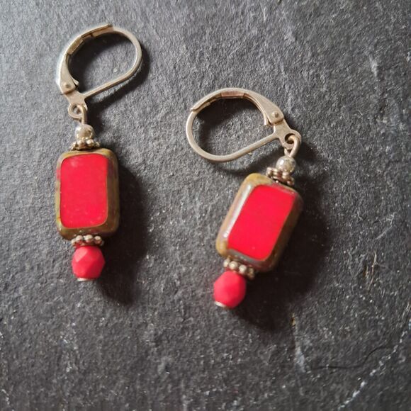 Red Beaded Silberton Dagle Earrings - Picture 1 of 4
